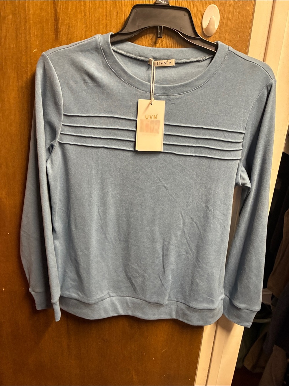 Light Blue Pintuck Crewneck Sweatshirt